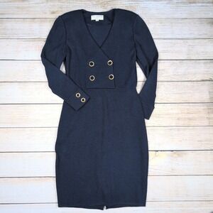 VTG St. John Collection‎ Marie Navy Dress 6 | Santana Blue Gold Button Knit
